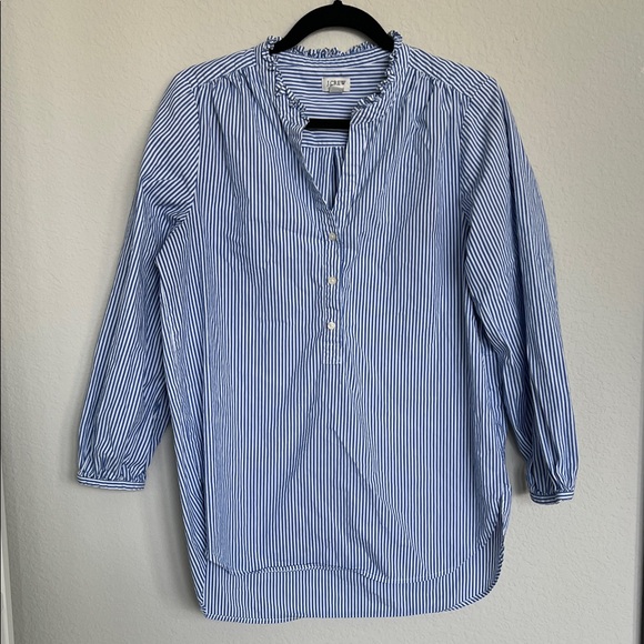 J. Crew Tops - J. Crew Blue Striped 3/4 Sleeve button front tunic top